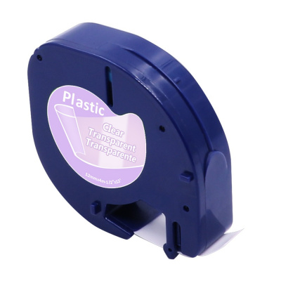 Dymo 12267 LetraTag 12mm x 4m, text negru / fundal transparent, banda compatibila