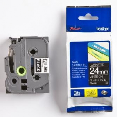 Brother TZ-355 / TZe-355, 24mm x 8m, text alb / fundal negru, banda original