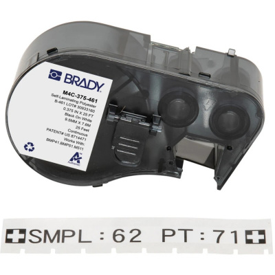 Brady M4C-375-461 / 170875, 9.53 mm x 7.62 m, Poliester, text negru / fundal alb
