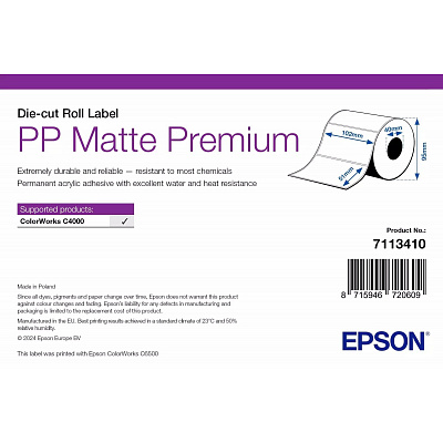 Epson 7113416 PP Matte Label Premium, pentru ColorWorks, 203 x 152 mm, 1000 de etichete autoadezive albe