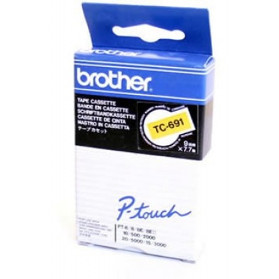 Brother TC-691, 9mm x 7,7m, text negru / fundal galben, banda original