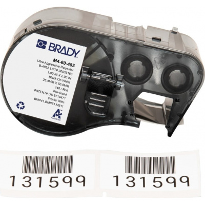Brady M4-60-483 / 170772, 25.40 mm x 50.80 mm, Polyester, text negru / fundal alb