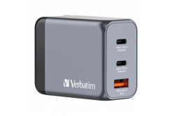 Verbatim GaN 32201, încărcător de rețea de călătorie, USB 3.0, USB C, gri, 65 W, furci interschimbabile C,G,A