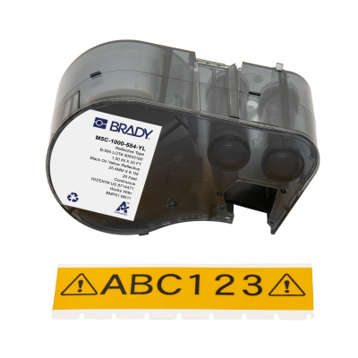 Brady M5C-1000-584-YL / 170936, 25.40 mm x 6.10 m, Plastic, text negru / fundal galben