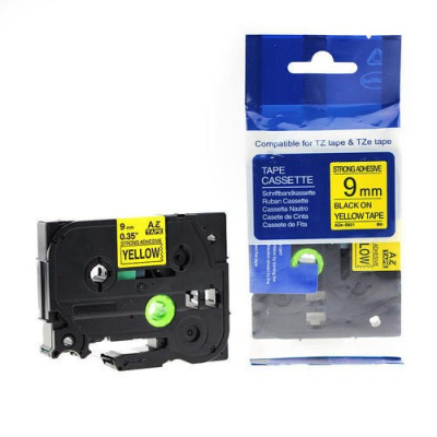 Banda compatibila Brother TZ-S621 / TZe-S621 9mm x 8m puternic adeziva, text negru / fundal galben