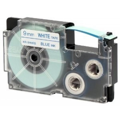 Casio XR-9WEB1, 9mm x 8m, text albastru / fundal alb, banda originala