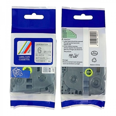 Banda compatibila Brother TZ-M911 / TZe-M911, 6mm x 8m, text negru / fundal argintiu