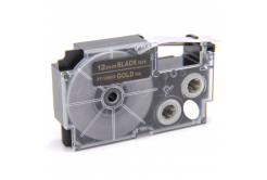 Banda compatibila Casio XR-12BKG 12mm x 8m text auriu / fundal negru