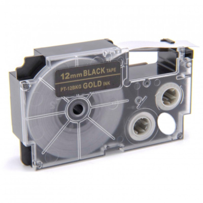 Banda compatibila Casio XR-12BKG 12mm x 8m text auriu / fundal negru