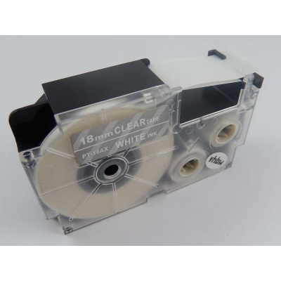 Banda compatibila Casio XR-18AX 18mm x 8m text alb / fundal transparent