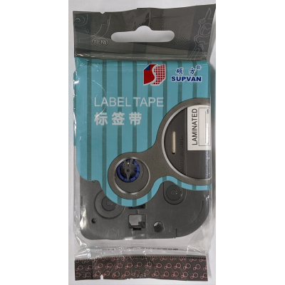 Banda autoadeziva Supvan L-231E, 12mm x 8m, text negru / fundal alb, laminat