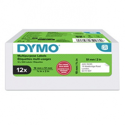 Dymo 2234186, 51mm x 19mm, multifuncțional, detașabil, alb, etichete originale din hârtie, 12 x 500 buc.