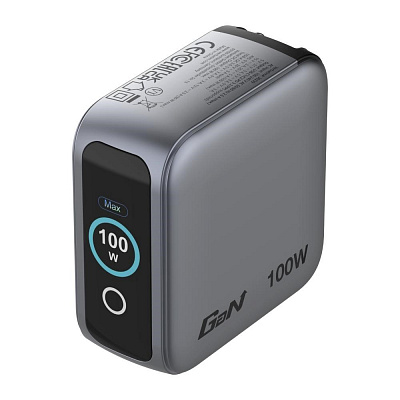 Încărcător Mini GaN VERBATIM cu afișaj 100W, 2xUSB-C, 1xUSB-A, gri