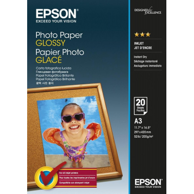 Epson Glossy Photo Paper C13S042536, 200 g/m2, A3, 20buc., lucios, alb, hârtie fotografică