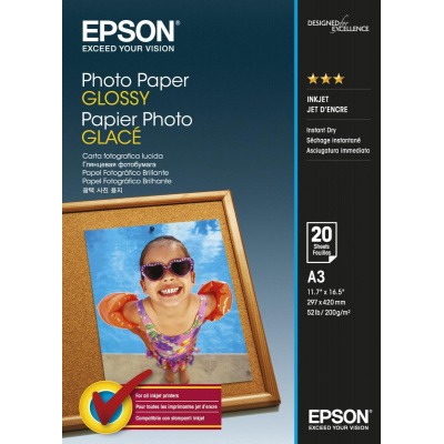 Epson Glossy Photo Paper, hartie foto, lucios, alb, Stylus Color, Photo, Pro, A3, 200 g/m2, 20 buc., C13S042536