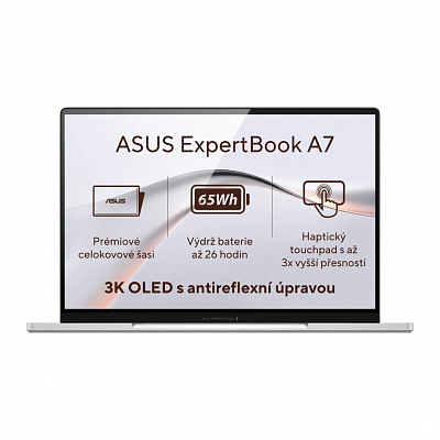 ASUS ExpertBook A7/A7406CMA-OLEDC716512W/7-350/14"/2880x1800/16GB/512GB/Intel int/W11H/Silver/3RNBD