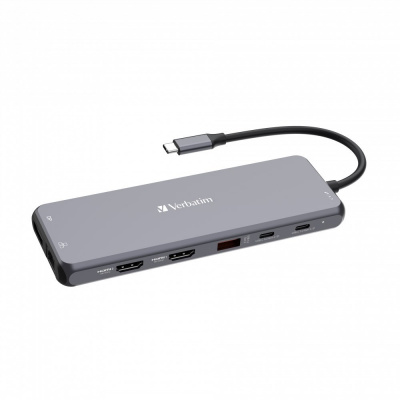 Verbatim 32153 USB-C Hub, Multiport Pro 13 Port, 6x USB-A, 2x USB-C, 2x HDMI, DP, RJ45, 3.5mm Jack audio, gri