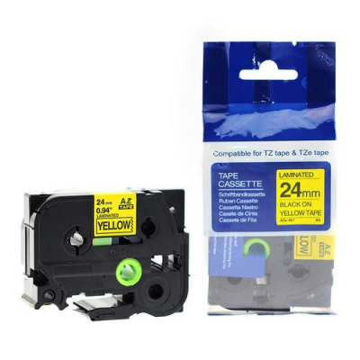 Banda compatibila Brother TZ-S651 / TZe-S651 24mm x 8m puternic adeziva, text negru / fundal galben