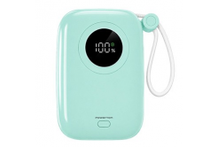 Powerton ENERGY PASTEL EDITION Power Bank 10000mAh, 2x USB-C, 22.5W, cabluri integrate, verde mentă