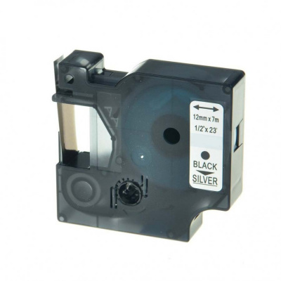 Banda compatibila Dymo 53722, 24mm x 7m, text negru / fundal argintiu
