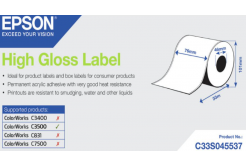 Epson C33S045537 High Gloss, pentru ColorWorks, 76mmx33m, alb etichete autoadezive