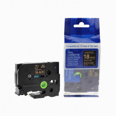 Banda compatibila Brother TZ-344 / TZe-344, 18mm x 8m, text auriu / fundal negru