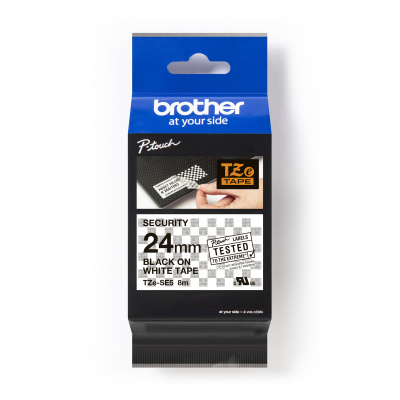 Brother TZe-SE5 Pro Tape, 24mm x 8m, text negru/fundal alb, securitate, banda original
