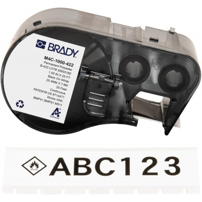 Brady M4C-1000-422 / 170734, 25.40 mm x 7.62 m, Poliester, text negru / fundal alb
