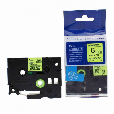 Banda compatibila Brother TZ-C11 / TZe-C11, semnal 6mm x 8m, text negru / fundal galben