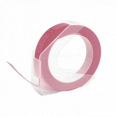 Dymo Omega, 9mm x 3m, text alb / roz negru, banda compatibila