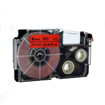 Banda compatibila Casio XR-6RD1, 6mm x 8m text negru / fundal rosu