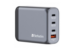 Verbatim GaN 32202, încărcător de rețea de călătorie, USB 3.0, USB C, gri, 100 W, furci interschimbabile C,G,A