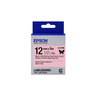 Epson LabelWorks LK-4PBK C53S654031 12mm x 5m, text negru / fundal roz, panglică textilă, banda original