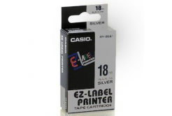 Casio XR-18SR1, 18mm x 8m, text negru / fundal argintiu, banda originala
