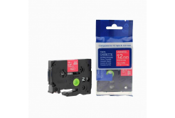 Banda compatibila Brother TZ-435 / TZe-435, 12mm x 8m, text alb / fundal rosu