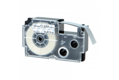 Banda compatibila Casio XR-12AX 12mm x 8m text alb / fundal transparent