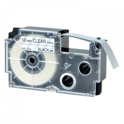 Banda compatibila Casio XR-12AX 12mm x 8m text alb / fundal transparent