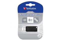 Verbatim 49062 Store N Go PinStripe, Unitate flash USB, USB A 2.0, 8GB, cu conector detașabil, negru