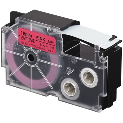Casio XR-18FPK , 18mm x 8m, text negru / semnal fundal roz, banda compatibila
