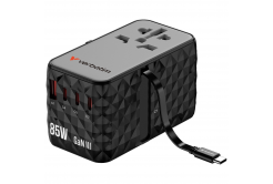 VERBATIM GaN Nabíječka do sítě s vestavěným USB-C kabelem Charge 'n' Travel, 85W, 4xUSB-C, 1xUSB