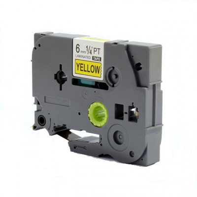 Banda compatibila Brother TZ-S611 / TZe-S611, 6mm x 8m, puternic adeziva, text negru / fundal galben