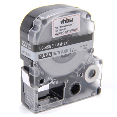 Epson LK-4SBM, SM12X, C53S654019, 12mm x 9m, text negru / mat fundal argintiu, banda compatibila