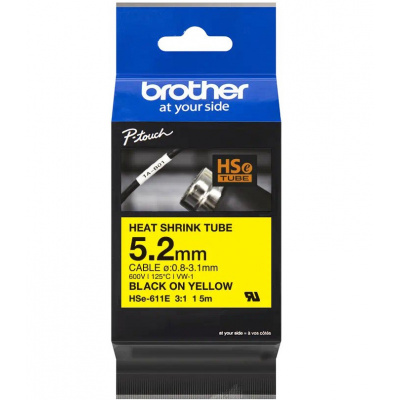 Brother HSe-611E Pro Tape, 5.2 mm  x 1.5 mm, text negru / fundal galben, banda original