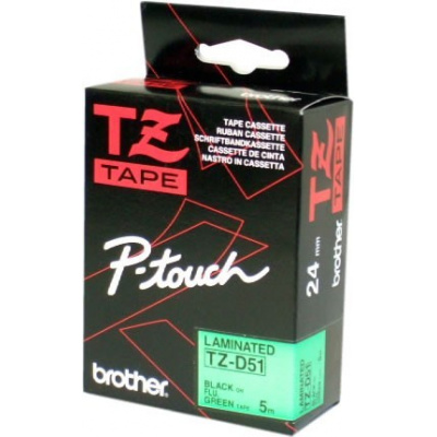 Brother TZ-D51 / TZe-D51, 5mm, text negru/fundal verde, banda original