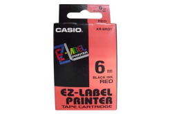 Casio XR-6RD1, 6mm x 8m, text negru / fundal rosu, banda originala