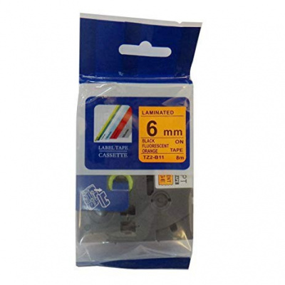 Banda compatibila Brother TZ-B11 / TZe-B11, semnal 6mm x 8m, text negru / fundal portocaliu