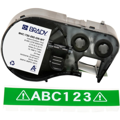 Brady M4C-750-595-GN-WT / 170827, 19.05 mm x 7.62 m, Vinil, text alb / fundal verde