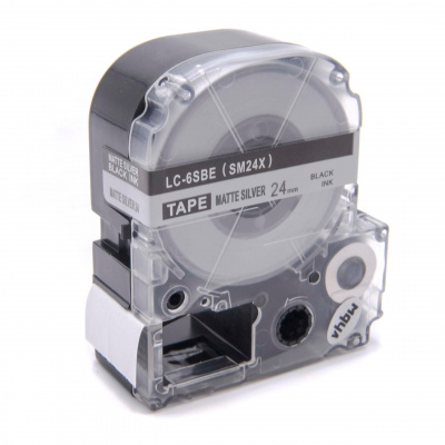 Epson LK-6SBM, SM24X, 24mm x 9m, text negru / mat fundal argintiu, banda compatibila