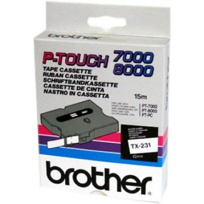 Brother TX-231, 12mm x 15m, text negru / fundal alb, banda original