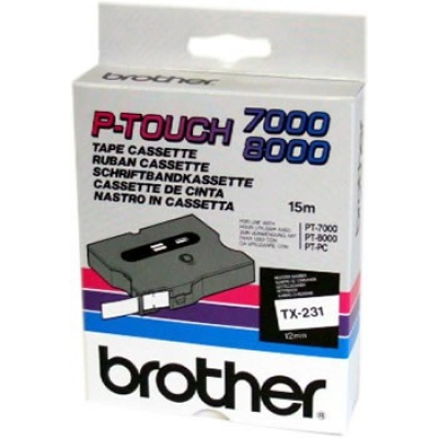 Brother TX-231, 12mm x 15m, text negru / fundal alb, banda original